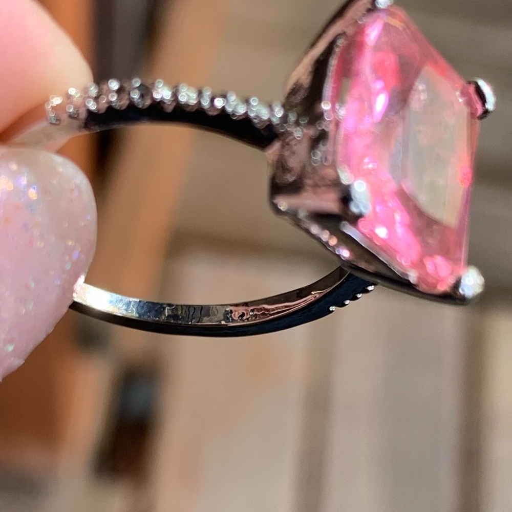 STERLING SILVER PINK & WHITE RADIANT RING - Picture 8 of 8